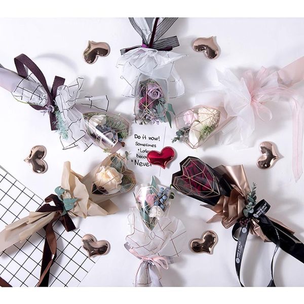 

gift wrap 5pcs nice packaging poly bag colorful diamond pattern cellophane rose bouquet single flower wrapped paper.
