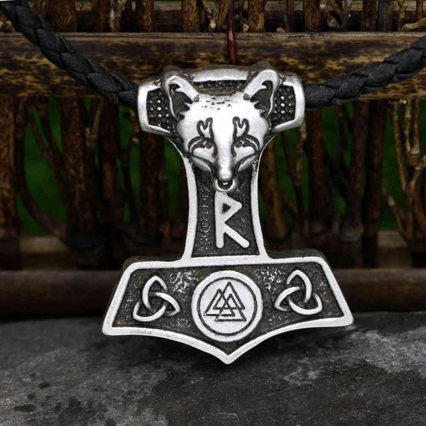 

selling axe viking wolf head necklace viking jewelry on major platforms, Silver