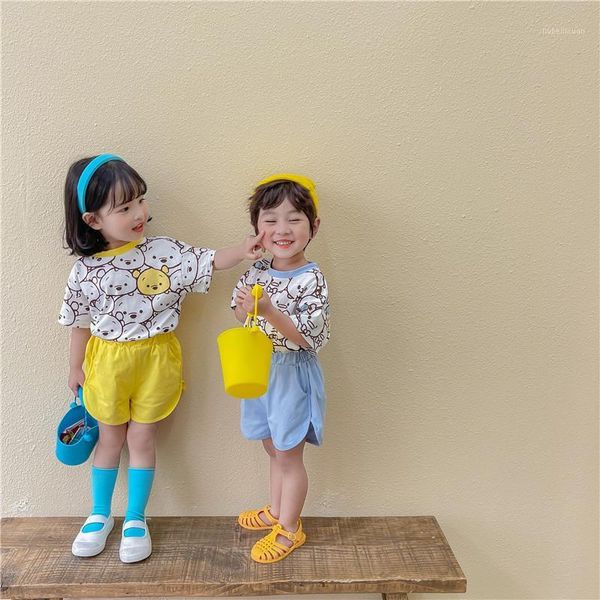 

clothing sets children's suit 2021 summer baby short sleeve pure cotton korean pants two piece set1, White