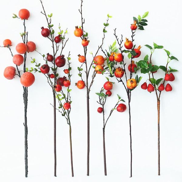 

party decoration simulation single pomegranate persimmon apple branch fake flower fruit tree berry