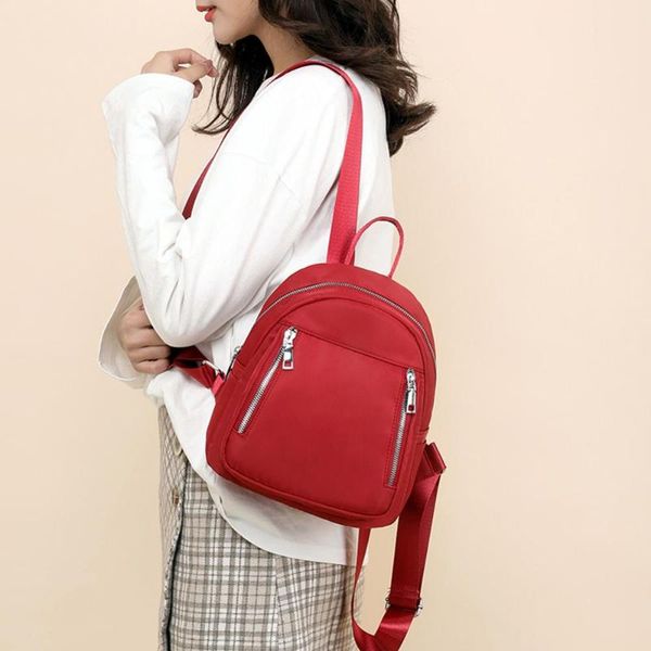 

backpack style women's solid color double zipper travel bag multi-pocket nylon rucksacks teenager girls school female shopping