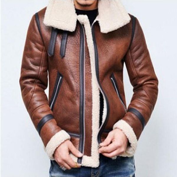 

men's jackets winter jacket men leather zipper coat casual long sleeve pocket warm lapel plus size classic nice, Black;brown