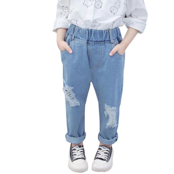 

girls ripped jeans solid denim baby casual hole for kids toddler girl clothes 0 to 6 year, Blue