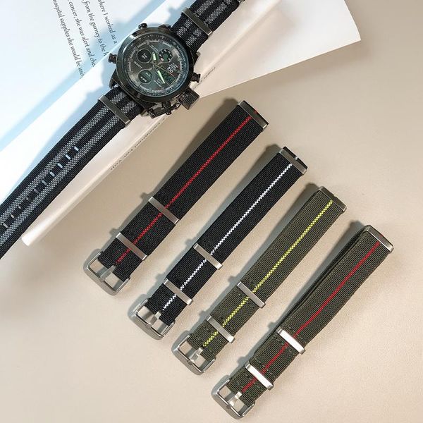 

watch bands trendy brand nylon nato strap elastic belt french troops parachute bag watchband 18mm 20mm 22mm military wristwatch, Black;brown