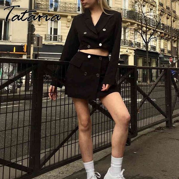 

tataria set for women autumn 2 piece solid blazer high waist pants sold women's costumes 210514, White