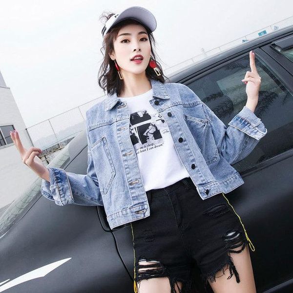 

women's jackets short denim jacket with rope fashion korean streetwear faded wash jeans ladies casual blue ozmy, Black;brown