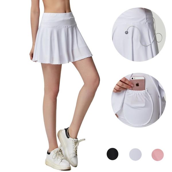 

pleated skorts with pocket earphone snag for women athletic tennis golf activewear running sport workout skirts shorts gym clothing, White;black