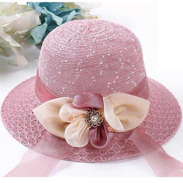 

wide brim hats ladies elegant flower bucket hat women leisure beach sun female pink beige hollow out cap chapeau femme luxe, Blue;gray
