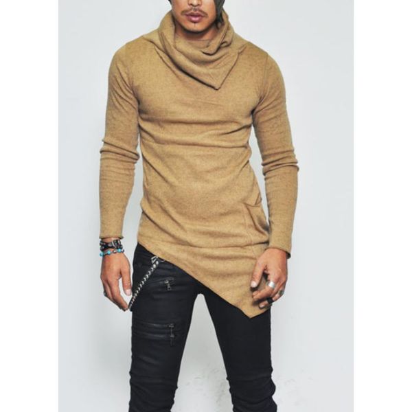 

men's irregular stack collar t shirt turtleneck cowl neck long sleeve sweater t-shirt slim fit jumper pullover blouse t-shirts, White;black