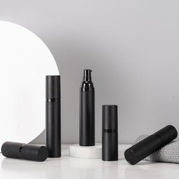 

wholesale 15/30/50ml black airless vacuum shampoo bottles lotion spray refillable empty plastic container 100pcs/lot storage & jars