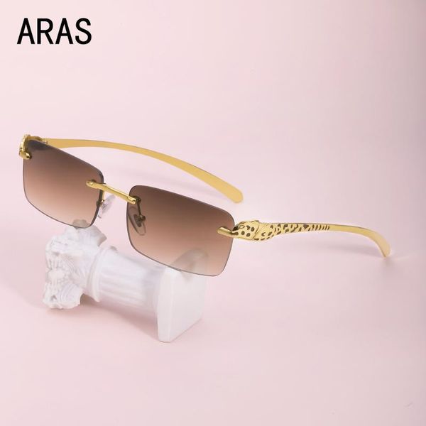 

sunglasses fashion seiko leopard carving men elegant rectangle rimless sun glasses designer eyewear brillen, White;black