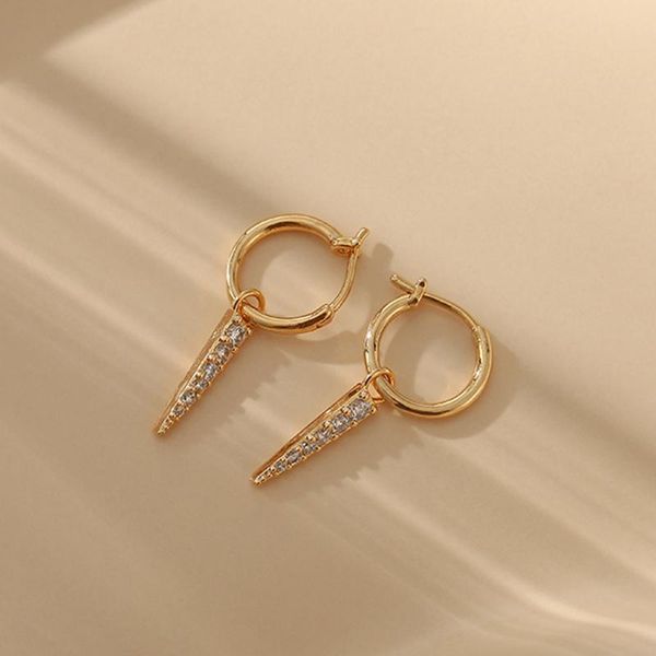 

hoop & huggie 1pair minimalist punk rhinestone triangle earrings for women fashion geometric pendant ear stud jewelry e814, Golden;silver