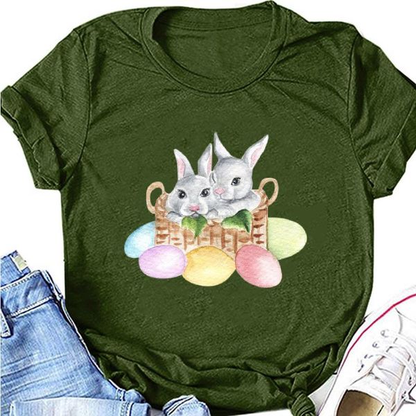 

women's t-shirt 45#women's easter short-sleeved plus size printed round neck women t shirts fashion 2021 trending, White