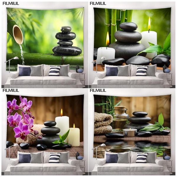 

tapestries black stone green bamboo zen tapestry orchid candle spa garden scenery art landscape cloth wall hanging mural blanket