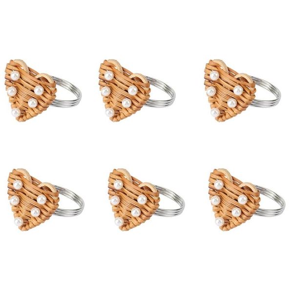 

napkin rings heart set of 6, vintage ring for table setting, handmade rattan pearl holder wedding