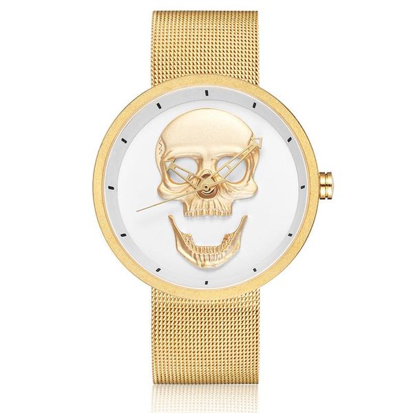 

wristwatches unique skull watch men band luxury gold punk quartz military sports wrist watches waterproof male clock relogio masculino, Slivery;brown