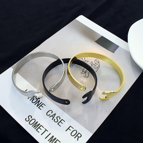 

bangle creativity design mechanical wrench open bangles retro simple gold silver color couple bracelet 2021 trend jewelry wholesale, Black