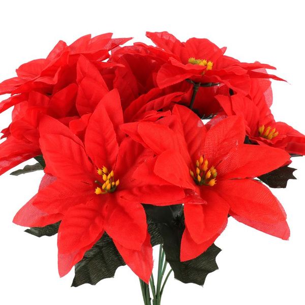 

decorative flowers & wreaths artificial poinsettia bushes silk fabric plants for indoor outdoor xmas christmas tree ornament home decor