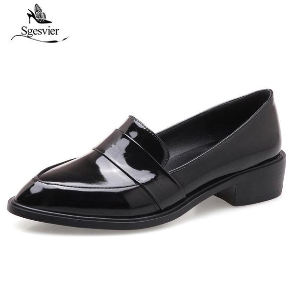 

dress shoes sgesvier 2021 autumn women pointed toe pumps med heels patent leather slip on boat square heel single woman b230, Black