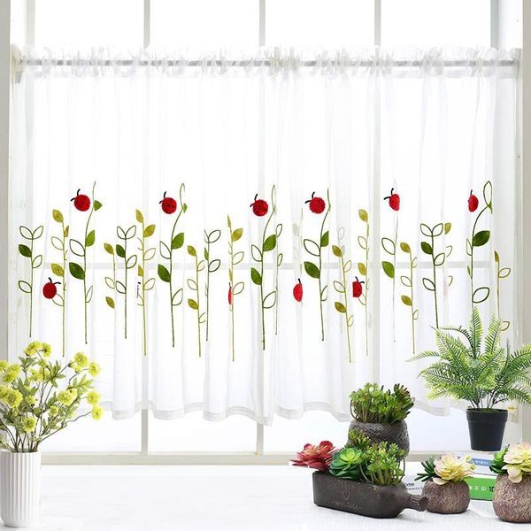 

bay window flowers leaves embroidery half curtain home decoration door small partition kitchen drape wp121#3 & drapes