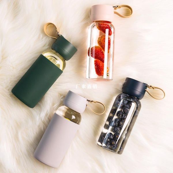 

glass water bottle healthy leak proof drinking portable drinkware with silicone cover for student lovers wine glasses