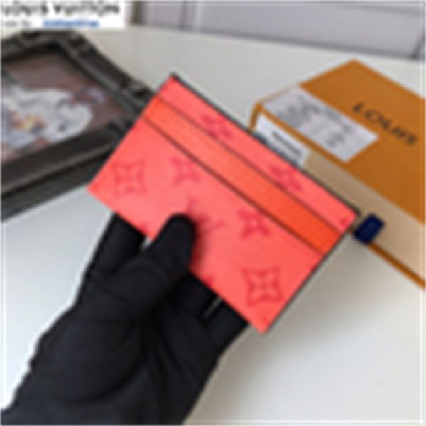 

card wallets brand leather designer wallet luxury phone m62170 long orange chain card pouches key holder holders women cases real purse clut, Red;black