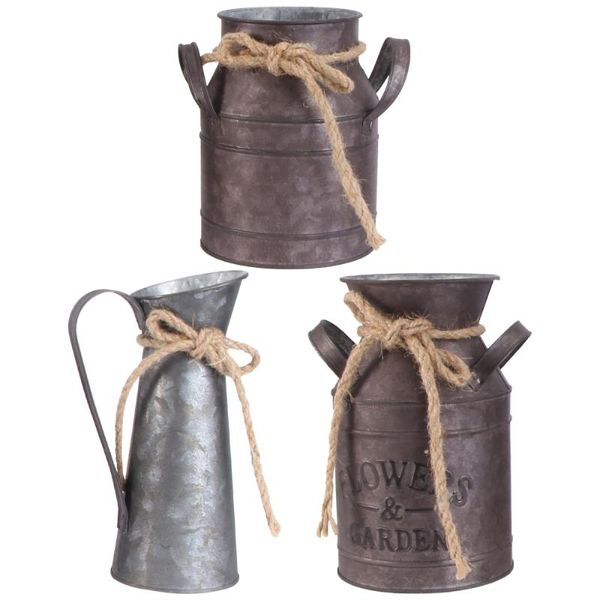 

3pcs flower bucket retro iron pot vase decoration ornaments rural style for home garden (random buckets
