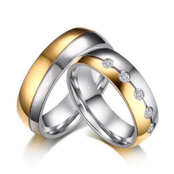 

wedding rings 2021 arrival lover's ring gold silver color for women and men stainless steel zirconia alliance engagement, Slivery;golden