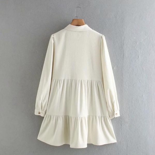 

casual dresses fashion women ruffled hem corduroy mini shirt dress female long sleeve clothes office lady loose vestido d7006 igpr, Black;gray