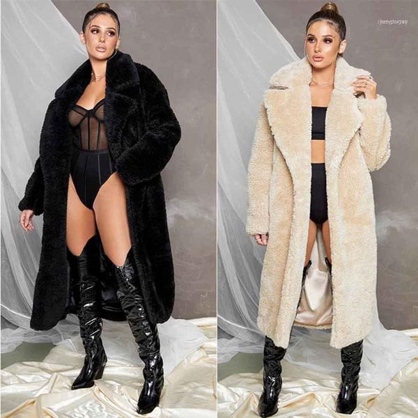 

winter thick warm faux fur coat women turn-down collar long sleeve jacket imitation lamb wool plus size 4xl outercoat1, Black