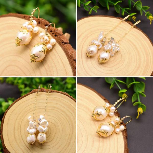 

dangle & chandelier fresh water pearl original long drop earrings for women girl wedding luxury handmade fine jewellery accesso, Silver