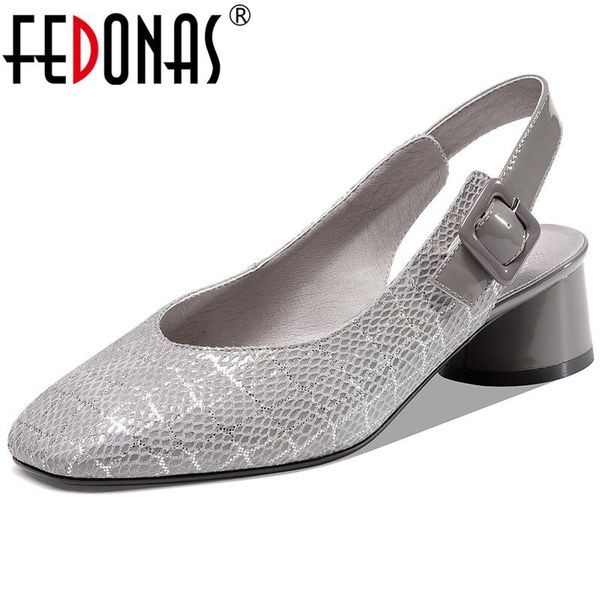 

dress shoes fedonas round toe buckle women sandals 2021 summer genuine leather thick heels pumps working office lady woman, Black