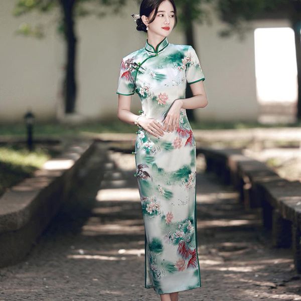 

ethnic clothing plus size 4xl classic print flowers long cheongsam dresses female qipao vintage chinese evening banquet party dress, Red