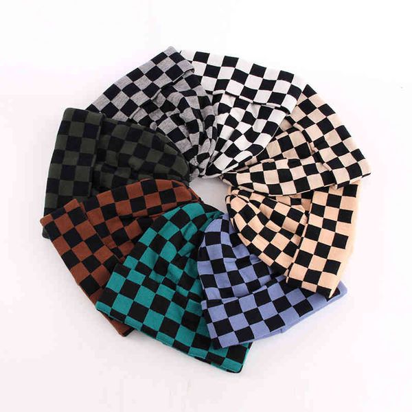 

autumn and winter new fashion chessboard checkerboard curling knitted hat winter black white personalized warm pullover hat accessories blac, Blue;gray