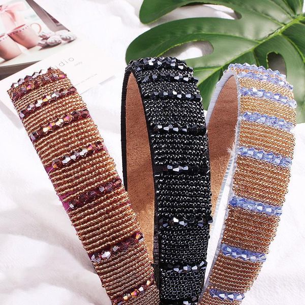 

women hairbands striped fashion hair hoop wide beads handmade crystal accessories shiny mujer elegant headdress1
