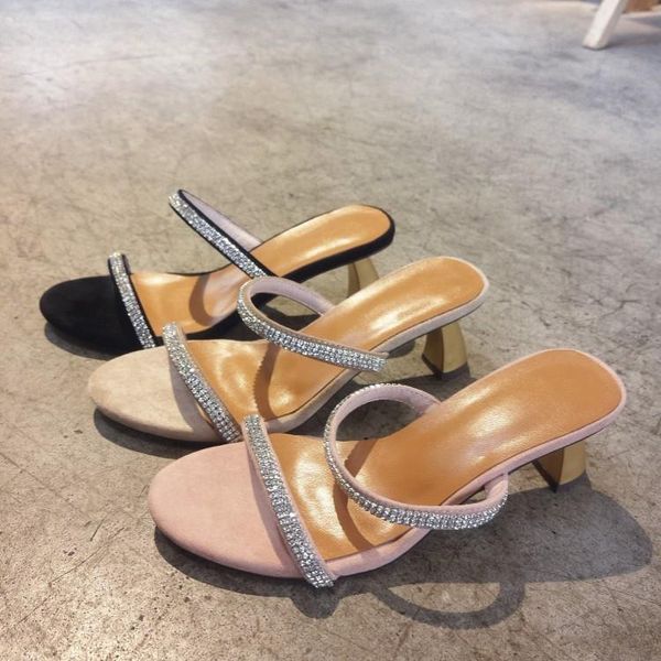 

slippers pxelena customized bling crystal slides lady kid suede design strange high heels date party outdoor women shoes, Black
