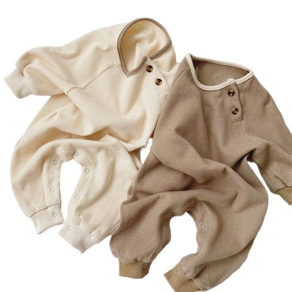 

boys girls rompers baby clothes spring fall beige brown solid long sleeve romper toddler casual jumpsuits, Blue