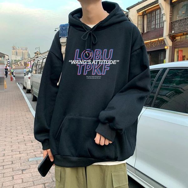 

men's hoodies & sweatshirts autumn men hip hop oversize pullover letter graphic print streetwear harajuku casual cotton hooded, Black