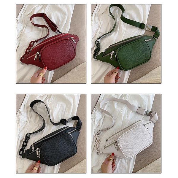 

duffel bags fashion stone pattern pu leather chain bag on a leisure fanny pack women satchel belly band belt