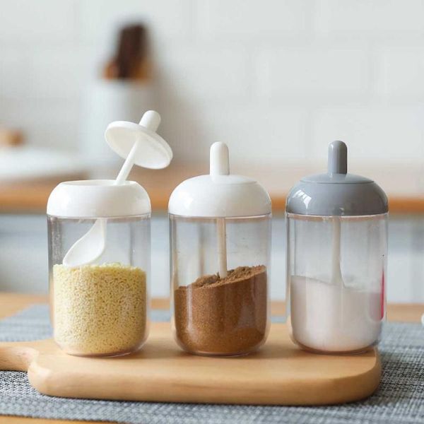 

kitchen supplies seasoning bottle salt storage box spice jar with spoon moisture-proof dust-proof container bottles & jars