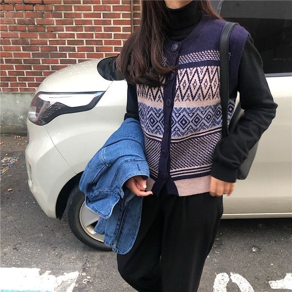 

national-style autumn loose vintage casual hook floral knitted vest office lady sweet sleeveless chic all-match sweaters 210421, White;black