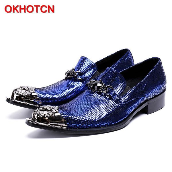 

dress shoes metal decor men genuine leather fashion blue slip on mens wedding toe business shoe flats, Black