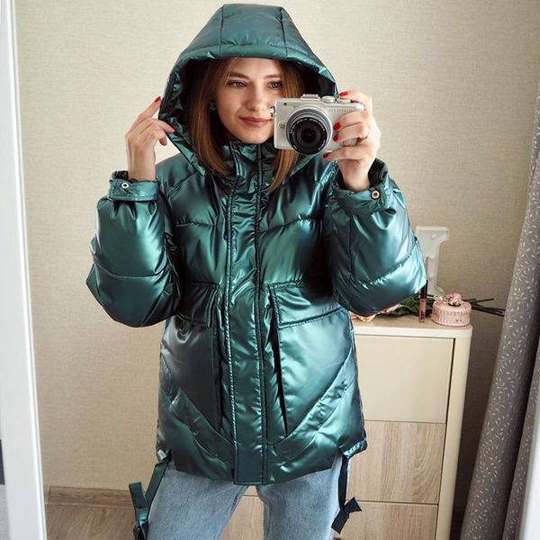 

women's trench coats zity winter women short parkas jackets casual female thicken warm hooded coat windprood shiny big pocket, Tan;black