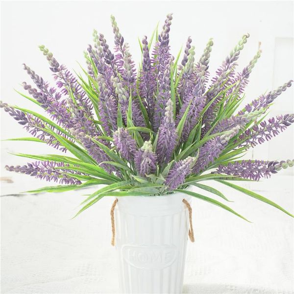 

decorative flowers & wreaths romantic artificial flower purple lavender bouquet with green leaves for home wedding party office decorations