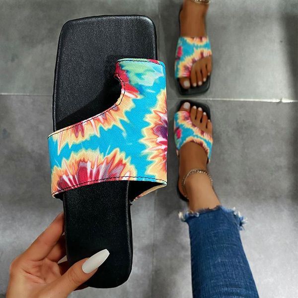 

women mix color summer slippers 2021 woman square toe flip flop ladies casual home flats female outdoor beach shoes plus size 43, Black