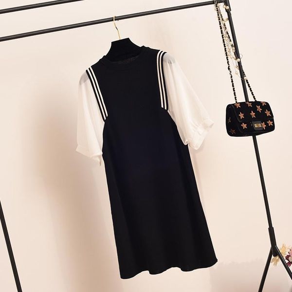 

women's sweaters summer 2021 dress chiffon stitched sleeves loose casual design sense niche knitted skirt, White;black