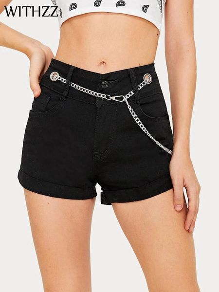 

women's jeans withzz summer belt pants black denim shorts, Blue