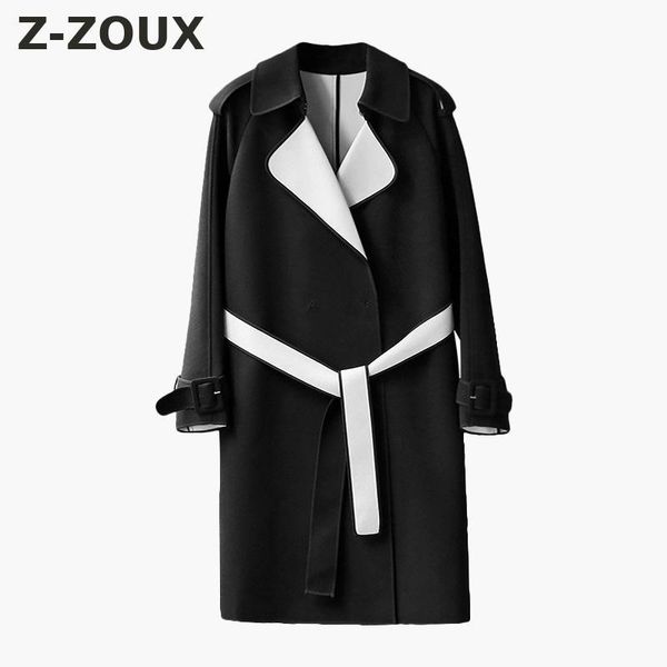 

women's trench coats z-zoux women coat patchwork lace up windbreaker long sleeve female overcoat loose all match woman winter, Tan;black