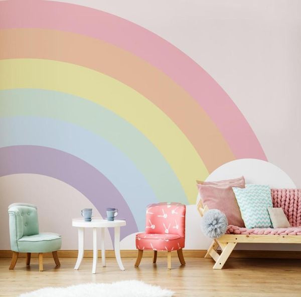 

colorful rainbow bridge geometric strip carton wallpaper for kid's wall decor art children wall-paper room wallpapers