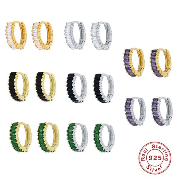 

hoop & huggie aide elegant zircon crystals earrings for women purple white black green 925 sterling silver jewelry 2021, Golden;silver